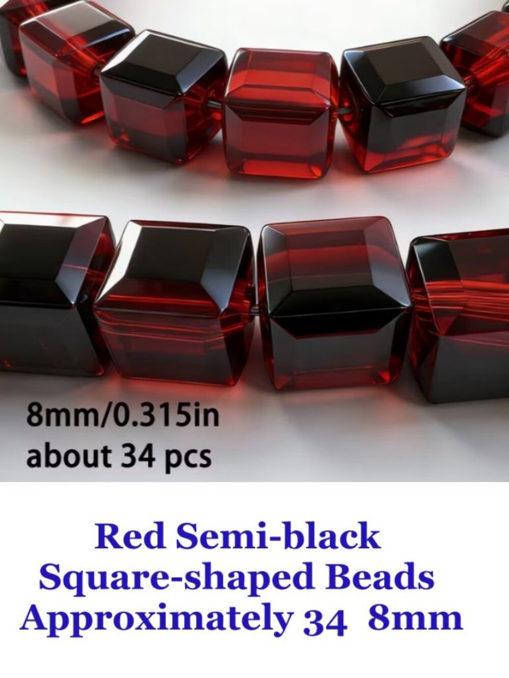 Red Semi-black Square-shaped Beads Approximately 34  8mm
